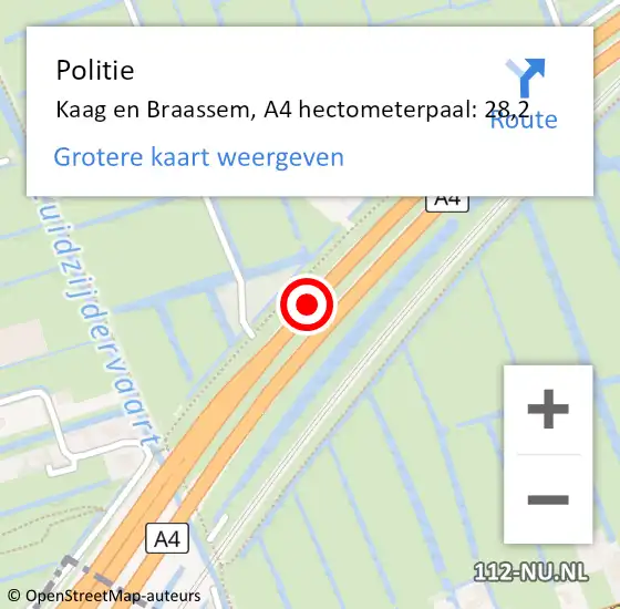 Locatie op kaart van de 112 melding: Politie Kaag en Braassem, A4 hectometerpaal: 28,2 op 24 april 2024 13:35