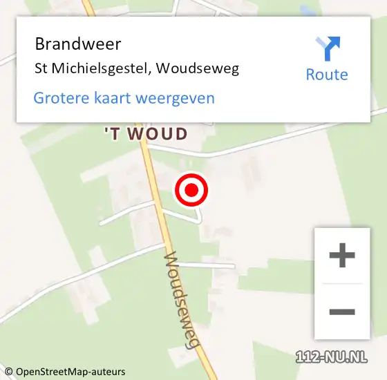 Locatie op kaart van de 112 melding: Brandweer St Michielsgestel, Woudseweg op 3 oktober 2014 14:33