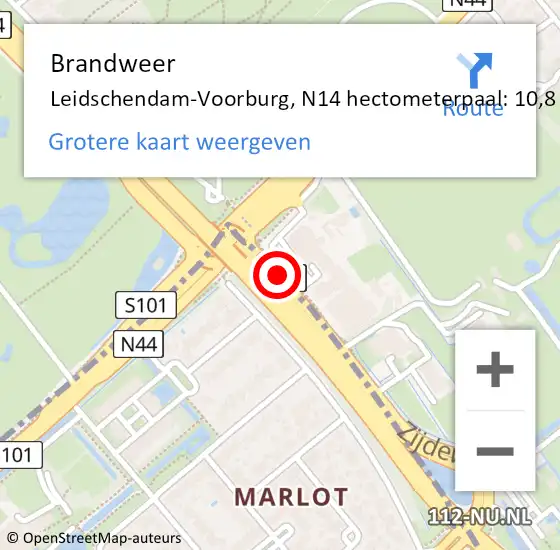 Locatie op kaart van de 112 melding: Brandweer Leidschendam-Voorburg, N14 hectometerpaal: 10,8 op 24 april 2024 13:58