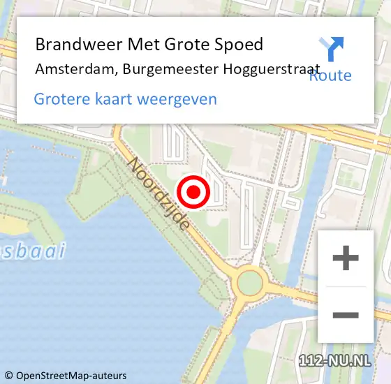 Locatie op kaart van de 112 melding: Brandweer Met Grote Spoed Naar Amsterdam, Burgemeester Hogguerstraat op 24 april 2024 14:02