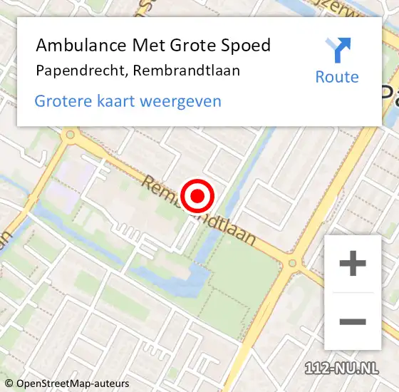 Locatie op kaart van de 112 melding: Ambulance Met Grote Spoed Naar Papendrecht, Rembrandtlaan op 24 april 2024 14:18