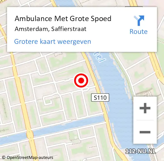 Locatie op kaart van de 112 melding: Ambulance Met Grote Spoed Naar Amsterdam, Saffierstraat op 24 april 2024 14:21