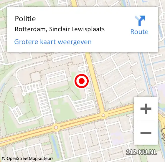 Locatie op kaart van de 112 melding: Politie Rotterdam, Sinclair Lewisplaats op 24 april 2024 14:24