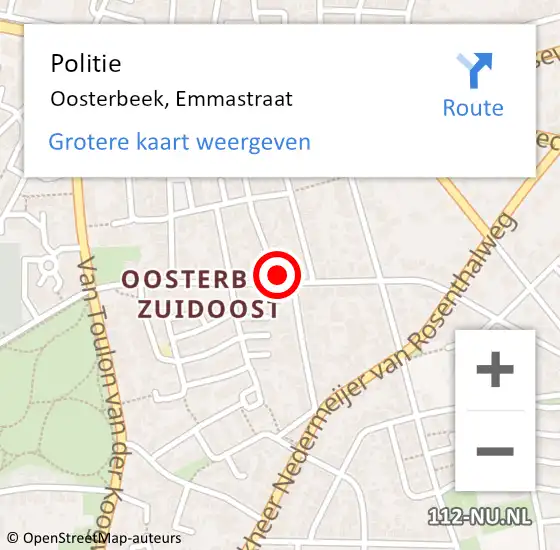 Locatie op kaart van de 112 melding: Politie Oosterbeek, Emmastraat op 24 april 2024 14:26