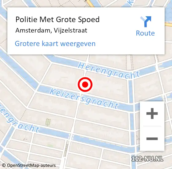 Locatie op kaart van de 112 melding: Politie Met Grote Spoed Naar Amsterdam, Vijzelstraat op 24 april 2024 14:40