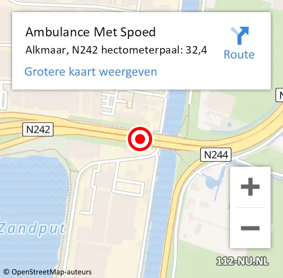 Locatie op kaart van de 112 melding: Ambulance Met Spoed Naar Alkmaar, N242 hectometerpaal: 32,4 op 24 april 2024 14:49