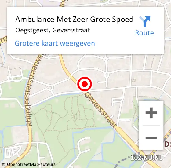 Locatie op kaart van de 112 melding: Ambulance Met Zeer Grote Spoed Naar Oegstgeest, Geversstraat op 24 april 2024 14:51