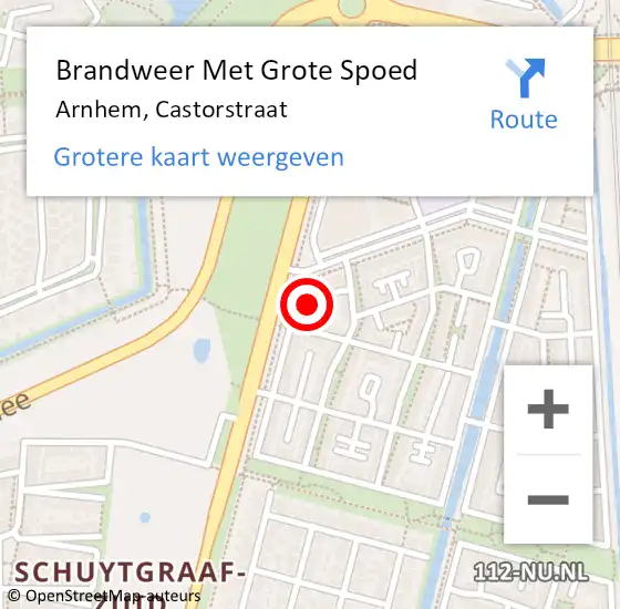 Locatie op kaart van de 112 melding: Brandweer Met Grote Spoed Naar Arnhem, Castorstraat op 24 april 2024 14:59