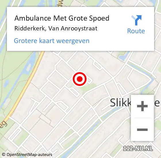 Locatie op kaart van de 112 melding: Ambulance Met Grote Spoed Naar Ridderkerk, Van Anrooystraat op 24 april 2024 15:03
