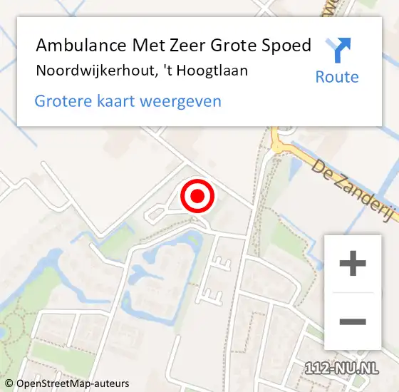 Locatie op kaart van de 112 melding: Ambulance Met Zeer Grote Spoed Naar Noordwijkerhout, 't Hoogtlaan op 24 april 2024 15:46