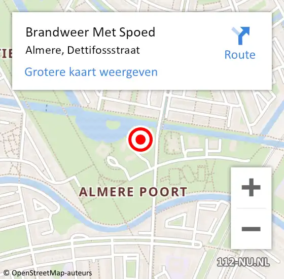 Locatie op kaart van de 112 melding: Brandweer Met Spoed Naar Almere, Dettifossstraat op 24 april 2024 15:46