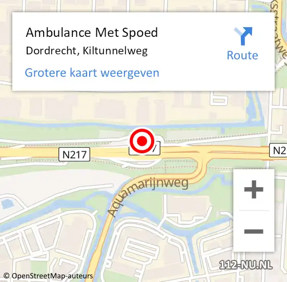 Locatie op kaart van de 112 melding: Ambulance Met Spoed Naar Dordrecht, Kiltunnelweg op 24 april 2024 15:55