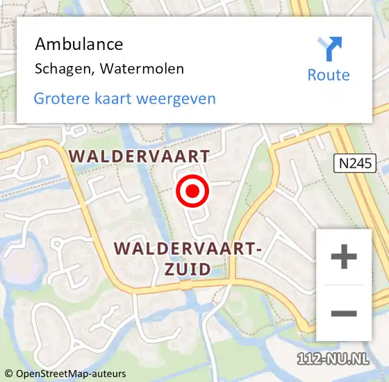 Locatie op kaart van de 112 melding: Ambulance Schagen, Watermolen op 24 april 2024 15:56