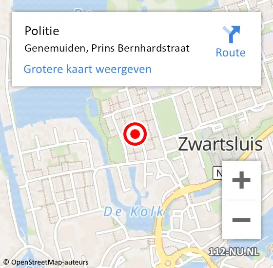 Locatie op kaart van de 112 melding: Politie Genemuiden, Prins Bernhardstraat op 24 april 2024 16:15