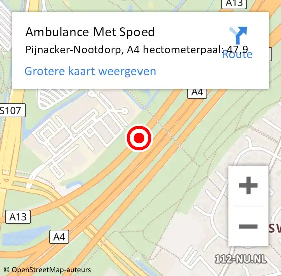 Locatie op kaart van de 112 melding: Ambulance Met Spoed Naar Pijnacker-Nootdorp, A4 hectometerpaal: 47,9 op 24 april 2024 16:45