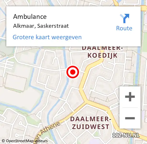 Locatie op kaart van de 112 melding: Ambulance Alkmaar, Saskerstraat op 24 april 2024 17:08