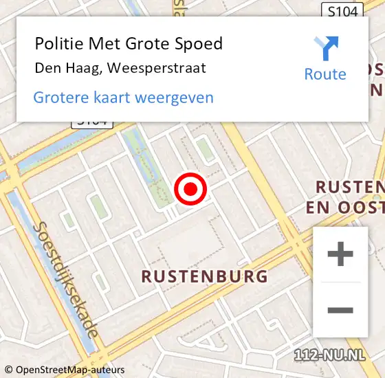 Locatie op kaart van de 112 melding: Politie Met Grote Spoed Naar Den Haag, Weesperstraat op 24 april 2024 17:09