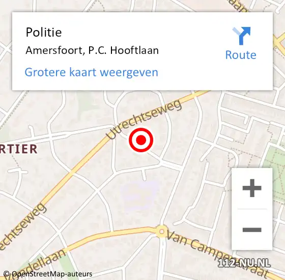 Locatie op kaart van de 112 melding: Politie Amersfoort, P.C. Hooftlaan op 24 april 2024 17:29