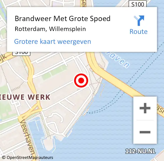 Locatie op kaart van de 112 melding: Brandweer Met Grote Spoed Naar Rotterdam, Willemsplein op 24 april 2024 17:48