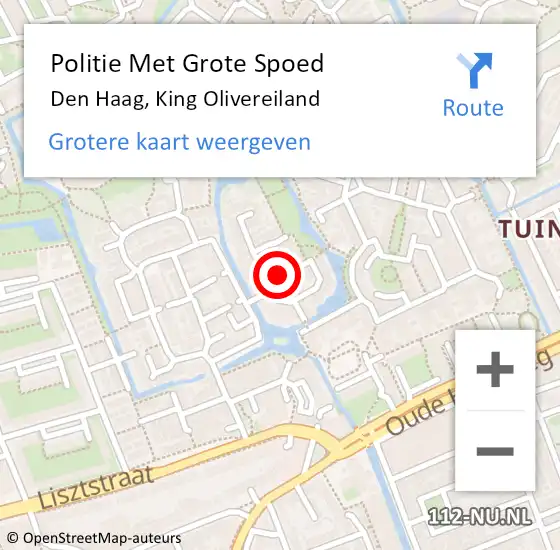 Locatie op kaart van de 112 melding: Politie Met Grote Spoed Naar Den Haag, King Olivereiland op 24 april 2024 17:55