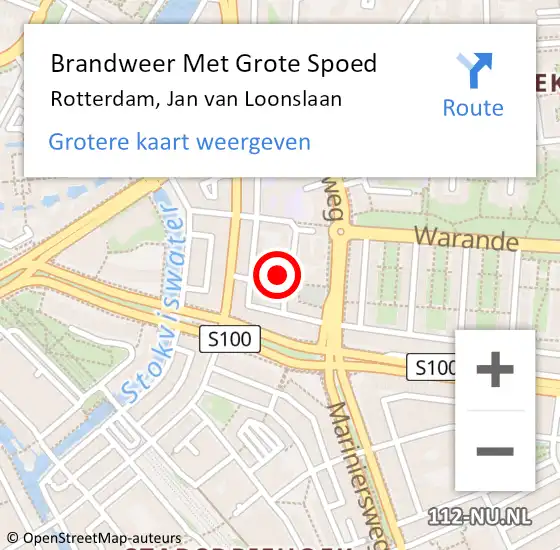 Locatie op kaart van de 112 melding: Brandweer Met Grote Spoed Naar Rotterdam, Jan van Loonslaan op 24 april 2024 18:07