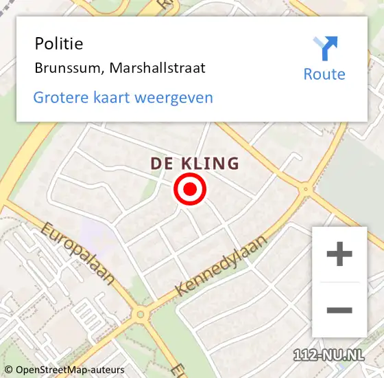 Locatie op kaart van de 112 melding: Politie Brunssum, Marshallstraat op 24 april 2024 18:47