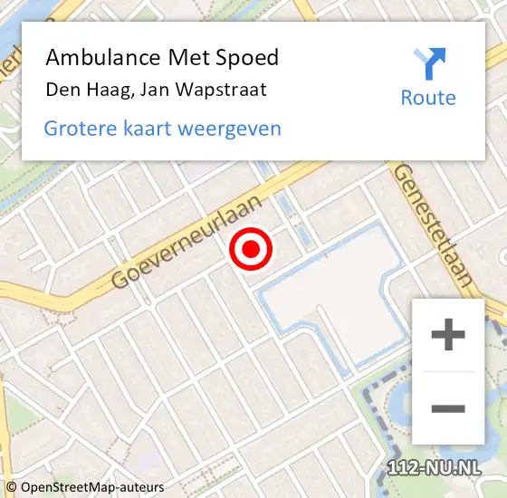 Locatie op kaart van de 112 melding: Ambulance Met Spoed Naar Den Haag, Jan Wapstraat op 24 april 2024 19:03