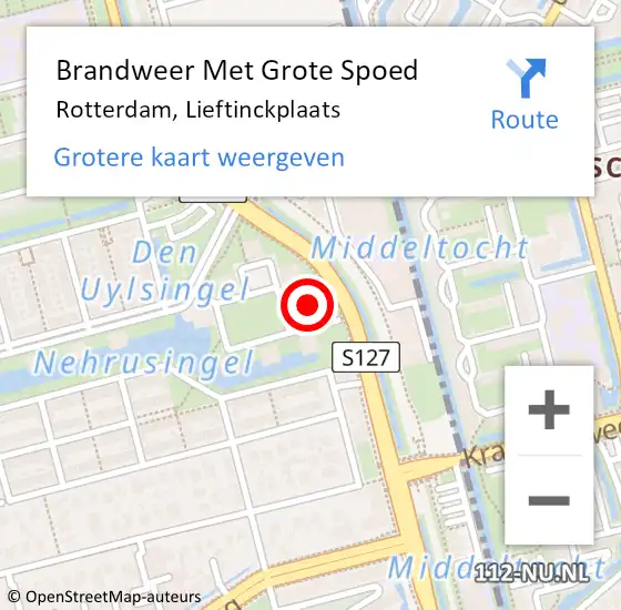 Locatie op kaart van de 112 melding: Brandweer Met Grote Spoed Naar Rotterdam, Lieftinckplaats op 24 april 2024 19:23