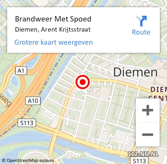 Locatie op kaart van de 112 melding: Brandweer Met Spoed Naar Diemen, Arent Krijtsstraat op 24 april 2024 19:29
