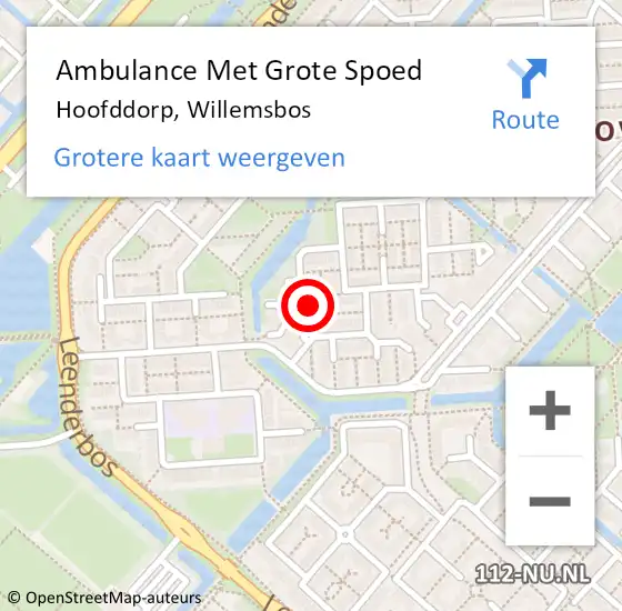 Locatie op kaart van de 112 melding: Ambulance Met Grote Spoed Naar Hoofddorp, Willemsbos op 24 april 2024 19:44