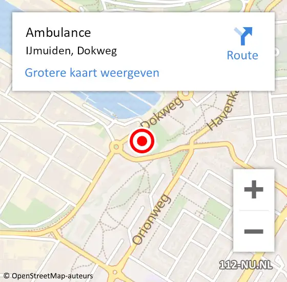 Locatie op kaart van de 112 melding: Ambulance IJmuiden, Dokweg op 24 april 2024 20:31