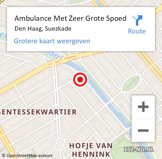 Locatie op kaart van de 112 melding: Ambulance Met Zeer Grote Spoed Naar Den Haag, Suezkade op 24 april 2024 20:34