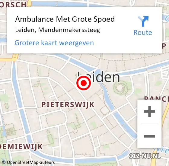 Locatie op kaart van de 112 melding: Ambulance Met Grote Spoed Naar Leiden, Mandenmakerssteeg op 24 april 2024 22:18