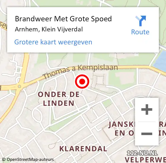 Locatie op kaart van de 112 melding: Brandweer Met Grote Spoed Naar Arnhem, Klein Vijverdal op 24 april 2024 22:25