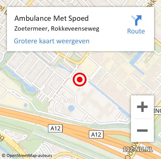 Locatie op kaart van de 112 melding: Ambulance Met Spoed Naar Zoetermeer, Rokkeveenseweg op 24 april 2024 22:53
