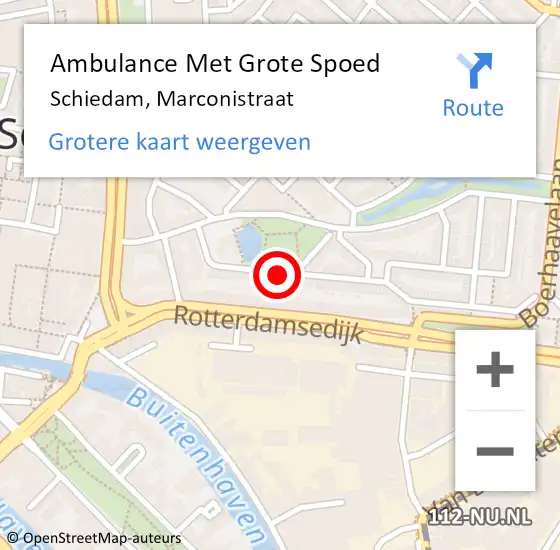 Locatie op kaart van de 112 melding: Ambulance Met Grote Spoed Naar Schiedam, Marconistraat op 24 april 2024 23:05