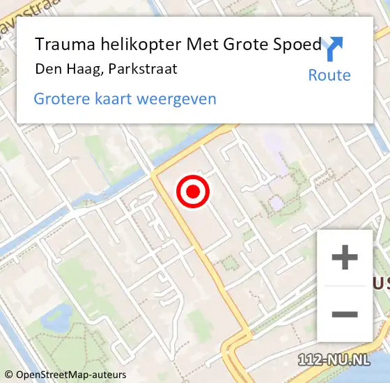 Locatie op kaart van de 112 melding: Trauma helikopter Met Grote Spoed Naar Den Haag, Parkstraat op 24 april 2024 23:15