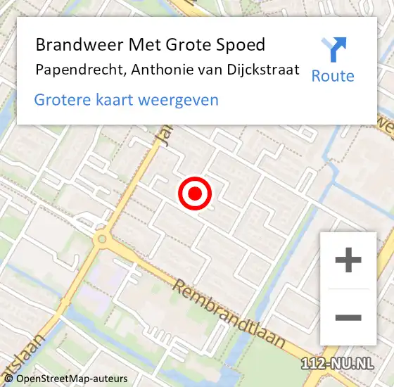 Locatie op kaart van de 112 melding: Brandweer Met Grote Spoed Naar Papendrecht, Anthonie van Dijckstraat op 24 april 2024 23:48