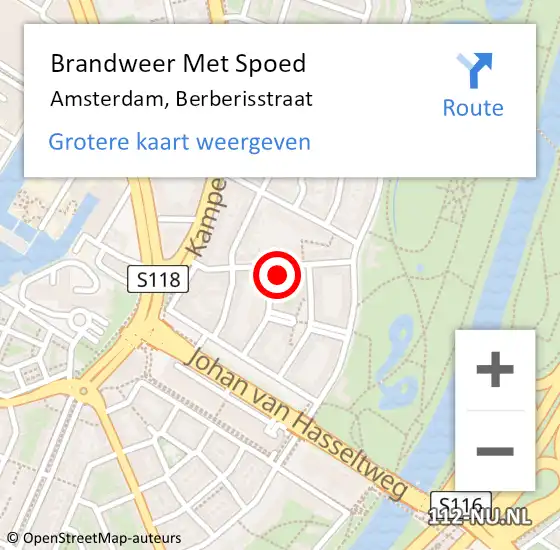 Locatie op kaart van de 112 melding: Brandweer Met Spoed Naar Amsterdam, Berberisstraat op 25 april 2024 00:40