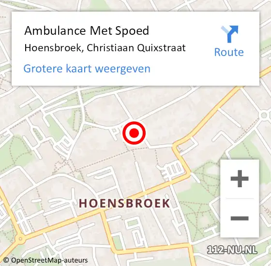 Locatie op kaart van de 112 melding: Ambulance Met Spoed Naar Hoensbroek, Christiaan Quixstraat op 3 oktober 2014 15:26