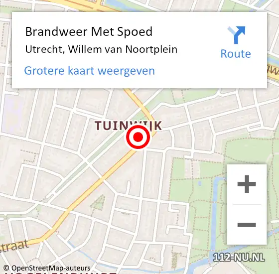 Locatie op kaart van de 112 melding: Brandweer Met Spoed Naar Utrecht, Willem van Noortplein op 25 april 2024 01:48