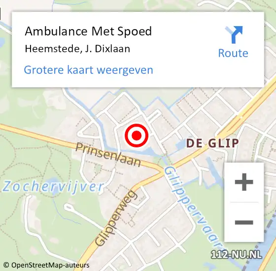 Locatie op kaart van de 112 melding: Ambulance Met Spoed Naar Heemstede, J. Dixlaan op 25 april 2024 03:01