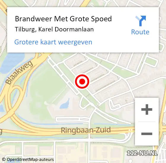 Locatie op kaart van de 112 melding: Brandweer Met Grote Spoed Naar Tilburg, Karel Doormanlaan op 25 april 2024 03:22