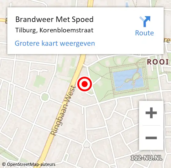 Locatie op kaart van de 112 melding: Brandweer Met Spoed Naar Tilburg, Korenbloemstraat op 25 april 2024 04:14