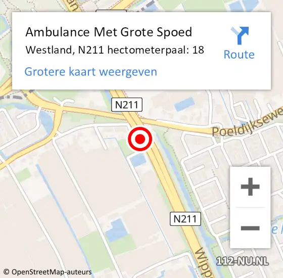 Locatie op kaart van de 112 melding: Ambulance Met Grote Spoed Naar Westland, N211 hectometerpaal: 18 op 25 april 2024 05:00