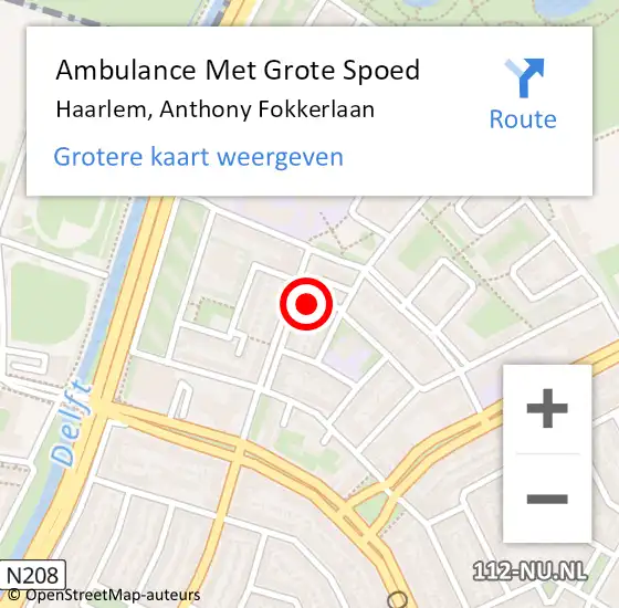 Locatie op kaart van de 112 melding: Ambulance Met Grote Spoed Naar Haarlem, Anthony Fokkerlaan op 25 april 2024 05:59