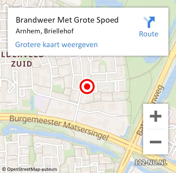 Locatie op kaart van de 112 melding: Brandweer Met Grote Spoed Naar Arnhem, Briellehof op 25 april 2024 06:34