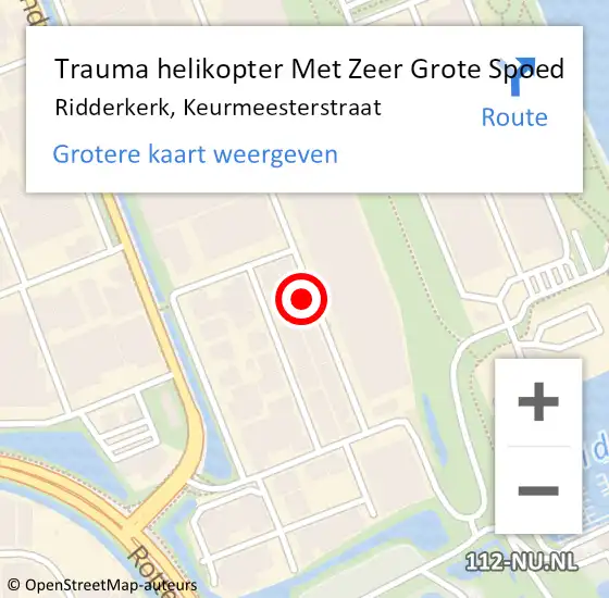 Locatie op kaart van de 112 melding: Trauma helikopter Met Zeer Grote Spoed Naar Ridderkerk, Keurmeesterstraat op 25 april 2024 06:37
