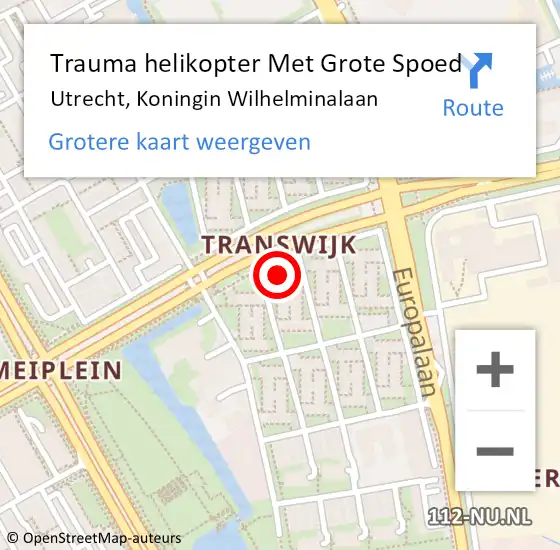 Locatie op kaart van de 112 melding: Trauma helikopter Met Grote Spoed Naar Utrecht, Koningin Wilhelminalaan op 25 april 2024 06:51