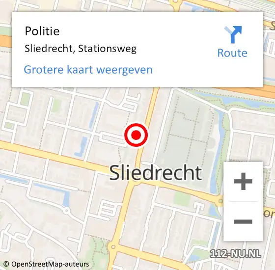 Locatie op kaart van de 112 melding: Politie Sliedrecht, Stationsweg op 25 april 2024 06:58